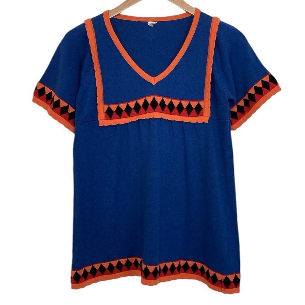 Vintage Colorful Babydoll Style Short Sleeve Sweater Size Small